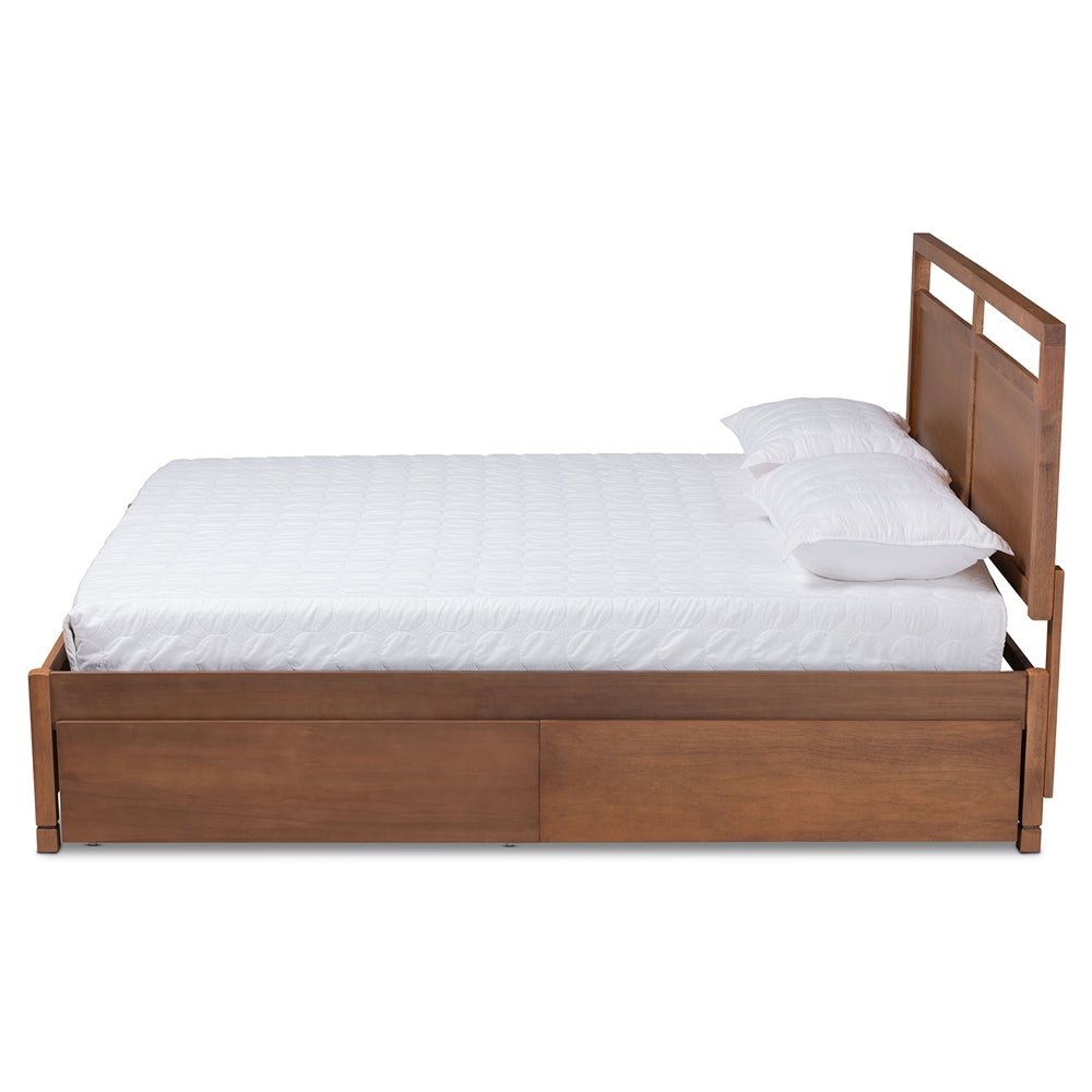 Saffron Walnut Brown Finished Wood Queen Size 4-Drawer Storage Bed