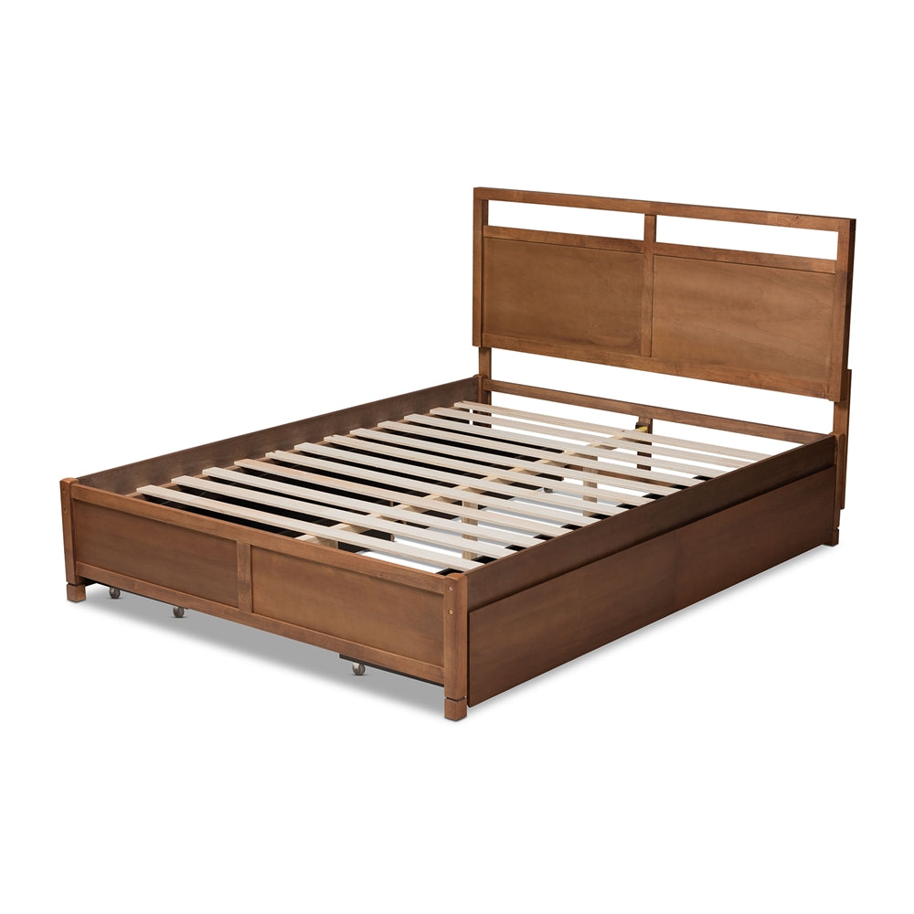 Saffron Walnut Brown Finished Wood Queen Size 4-Drawer Storage Bed