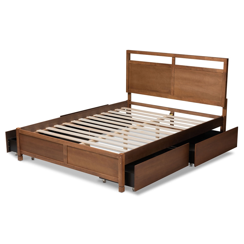 Saffron Walnut Brown Finished Wood Queen Size 4-Drawer Storage Bed