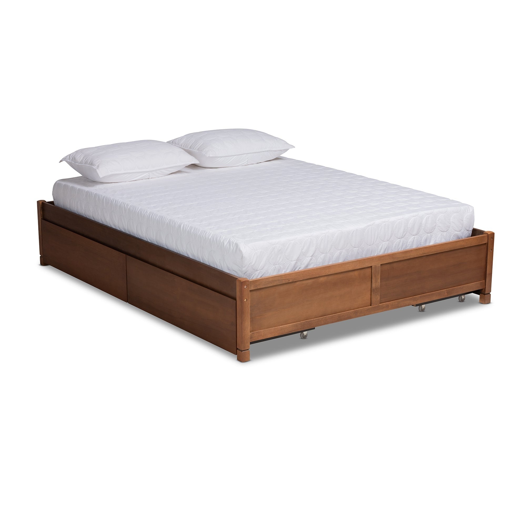 Yara Walnut Brown Finished Wood Queen Size 4-Drawer Storage Bed Frame