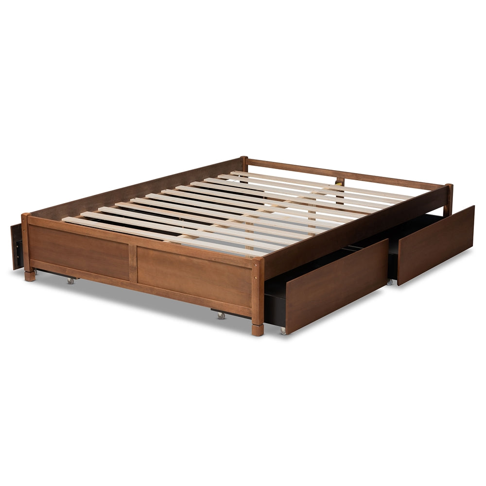 Yara Walnut Brown Finished Wood Full Size 4-Drawer Platform Storage Bed Frame