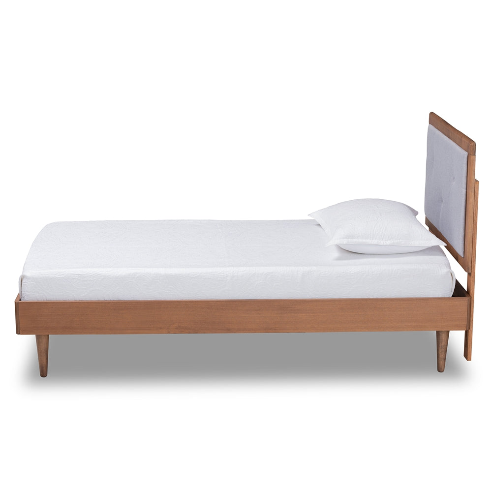 Saul Light Grey Fabric and Walnut Brown Finished Wood Twin Size Bed