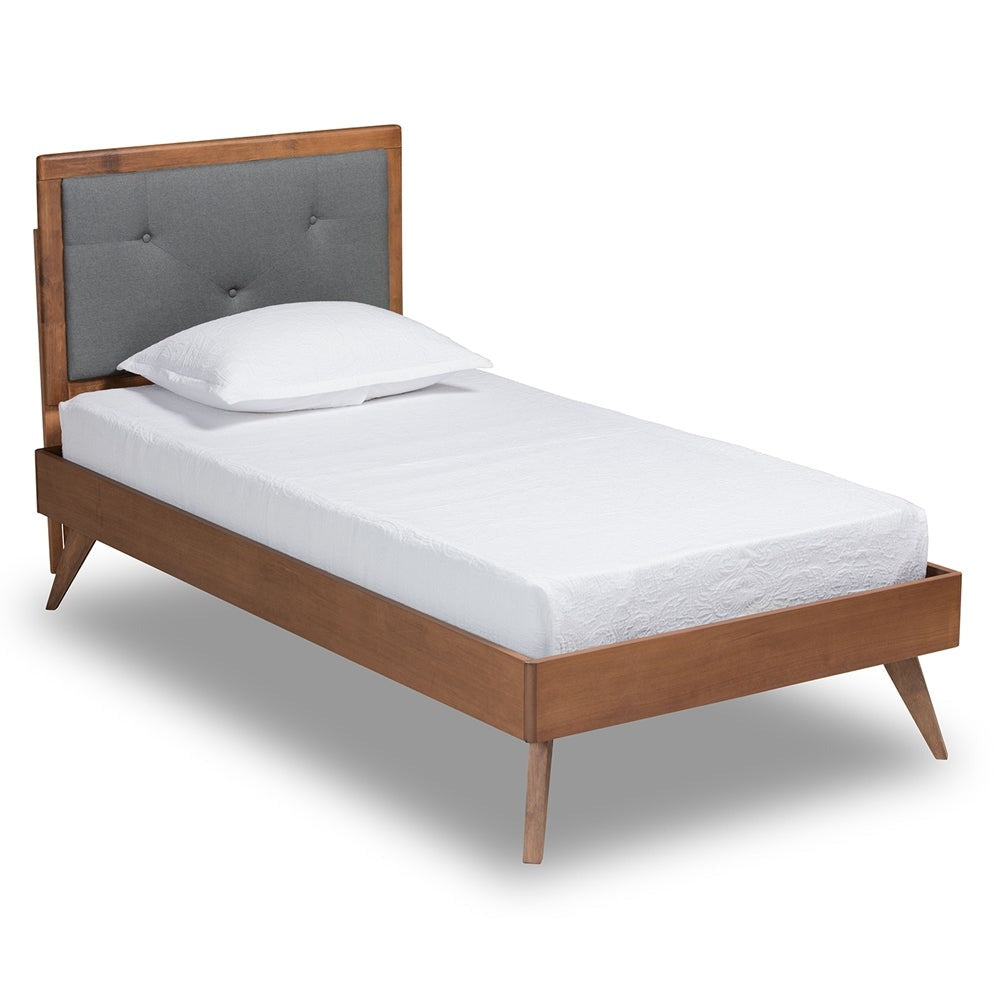 Laima Dark Grey Twin Platform Bed with Walnut Brown Wood Finish