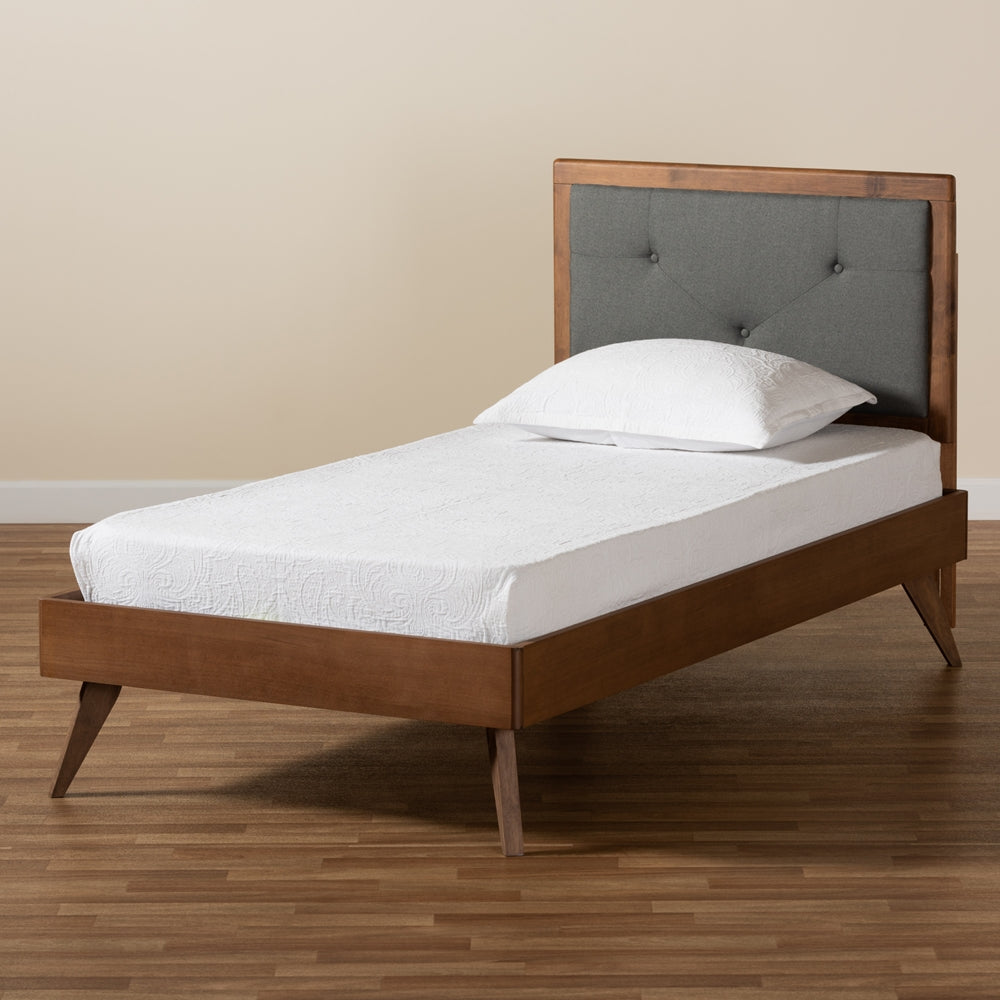 Laima Dark Grey Twin Platform Bed with Walnut Brown Wood Finish