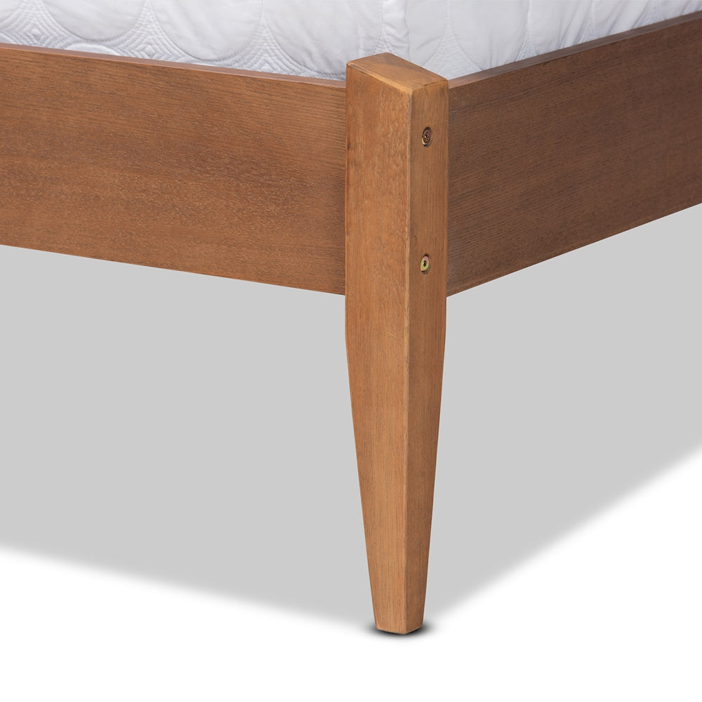 Grey Fabric and Walnut Brown Finished Wood King Size Platform Bed