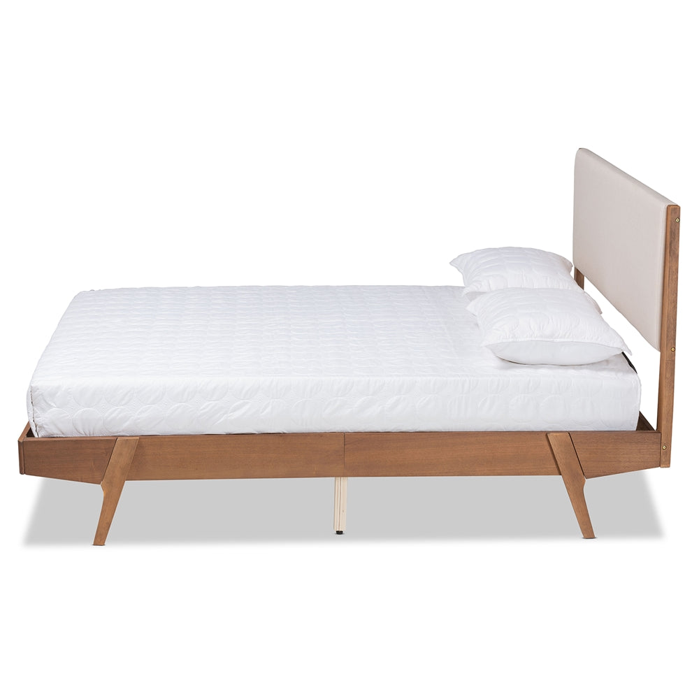 Senna Beige Fabric and Walnut Brown Finished Wood Full Size Bed