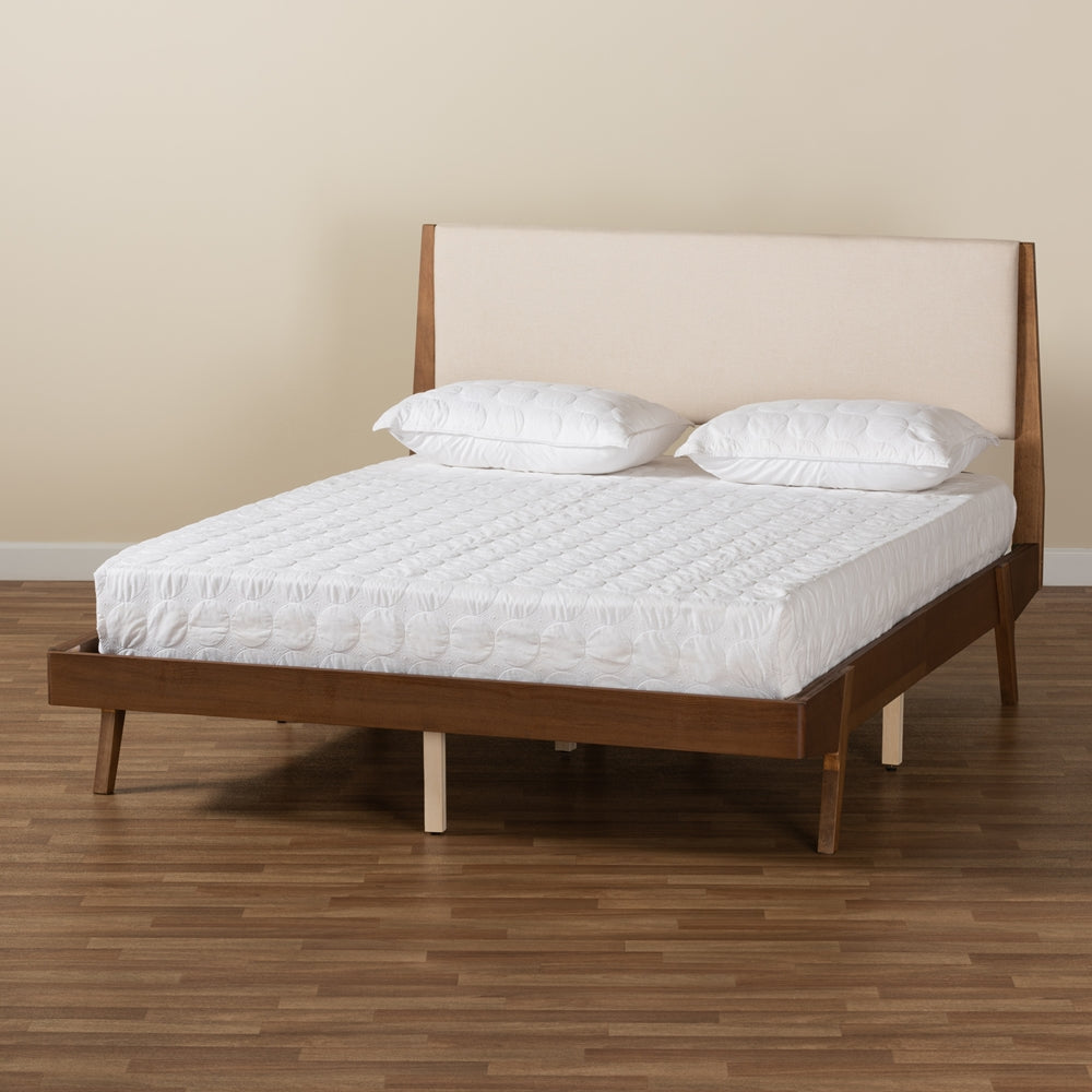 Senna Beige Fabric and Walnut Brown Finished Wood Full Size Bed