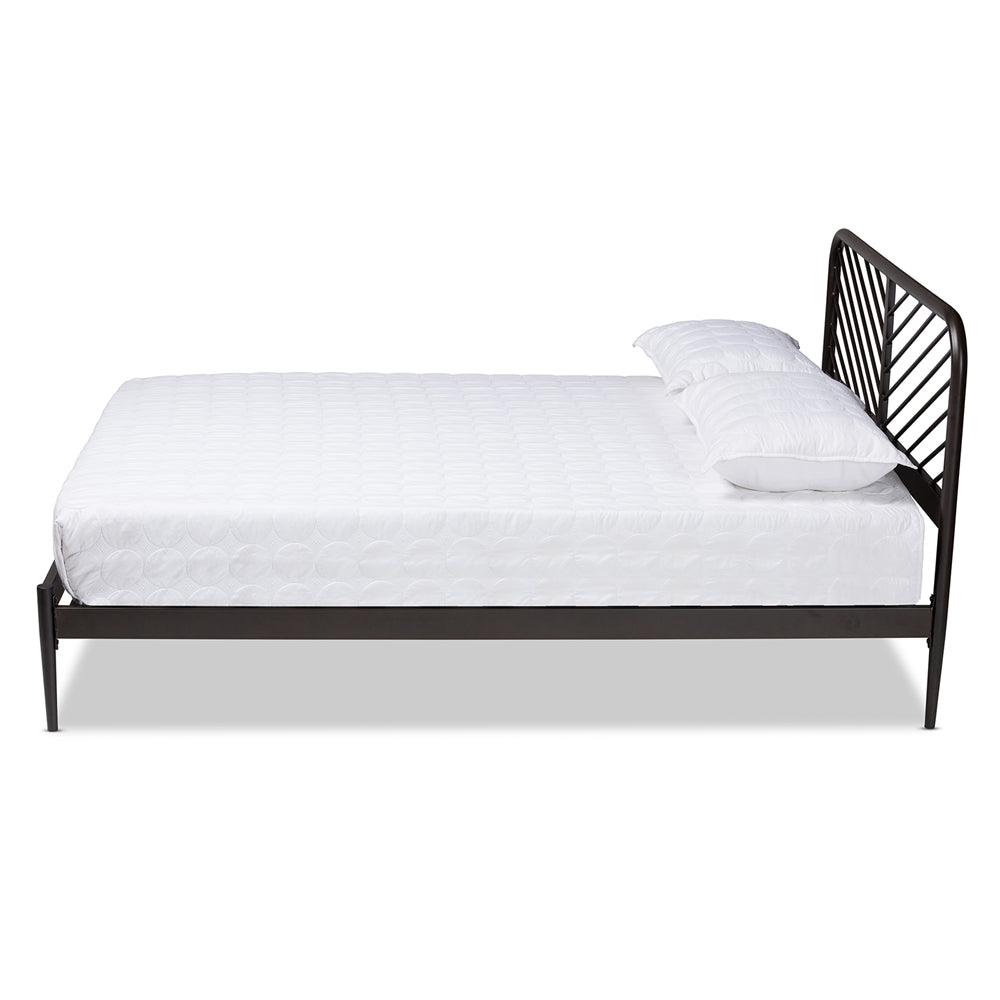 Dora Industrial Black Finished Metal Queen Size Platform Bed