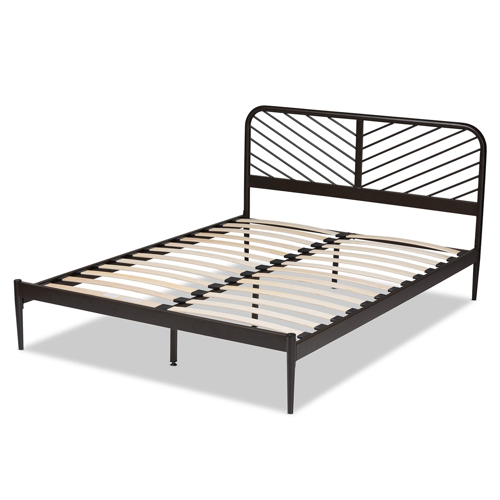 Dora Industrial Black Finished Metal Queen Size Platform Bed