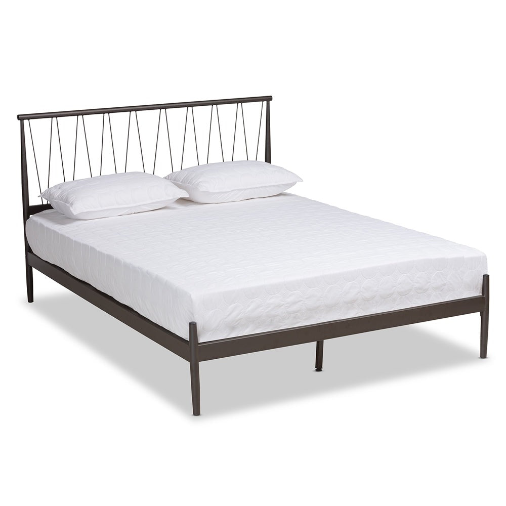 Samir Modern Industrial Black Finished Metal Queen Size Platform Bed