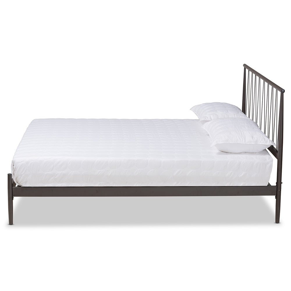 Samir Modern Industrial Black Finished Metal Queen Size Platform Bed