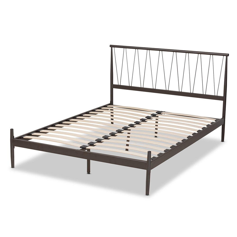 Samir Modern Industrial Black Finished Metal Queen Size Platform Bed