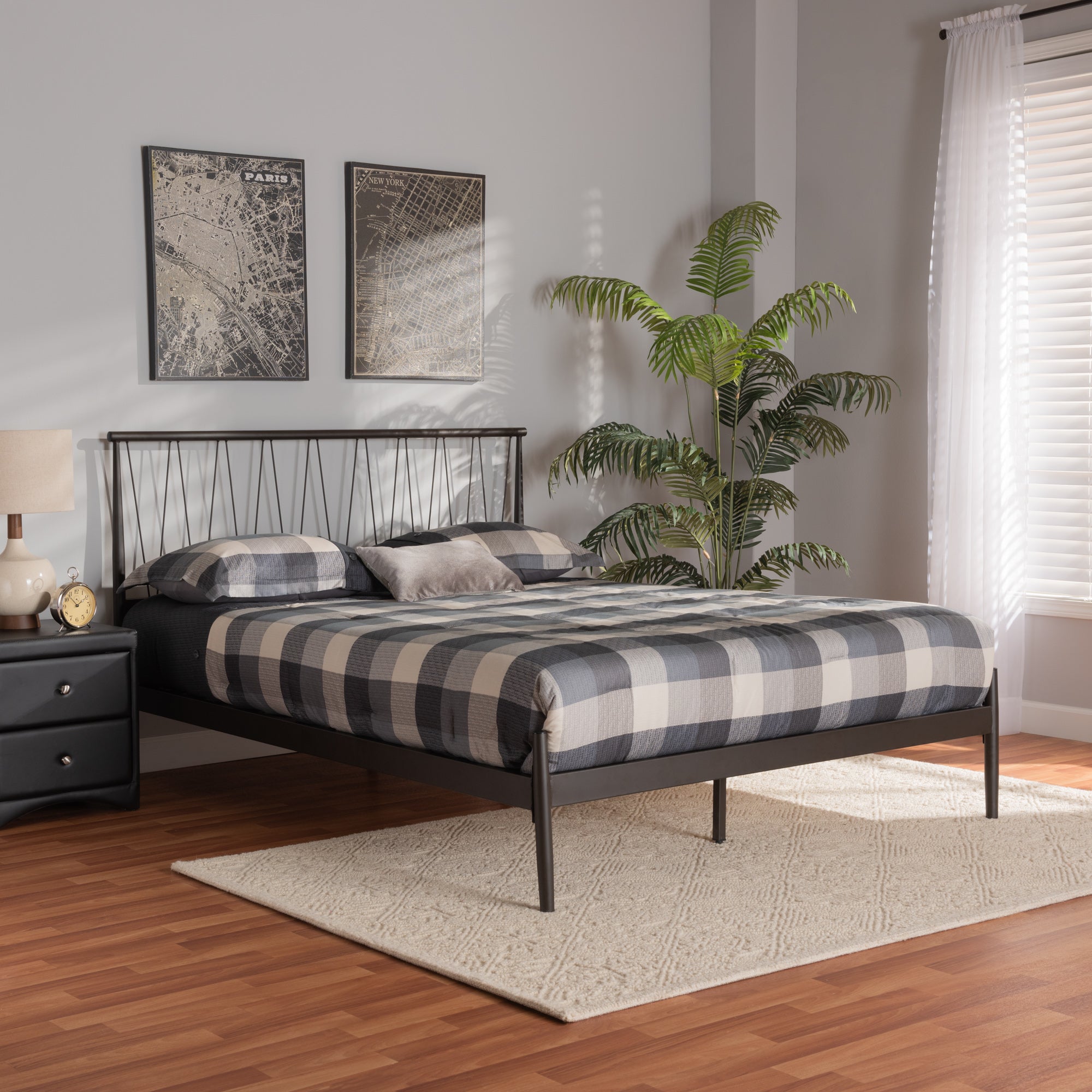 Samir Modern Industrial Black Finished Metal Full Size Platform Bed