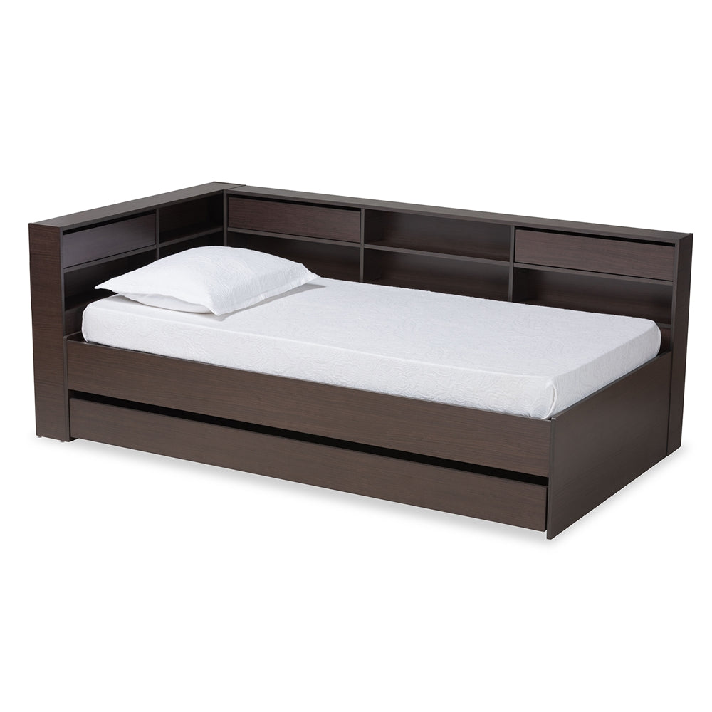 Faraday Dark Brown Finished Wood Twin Size Platform Storage Corner Bed