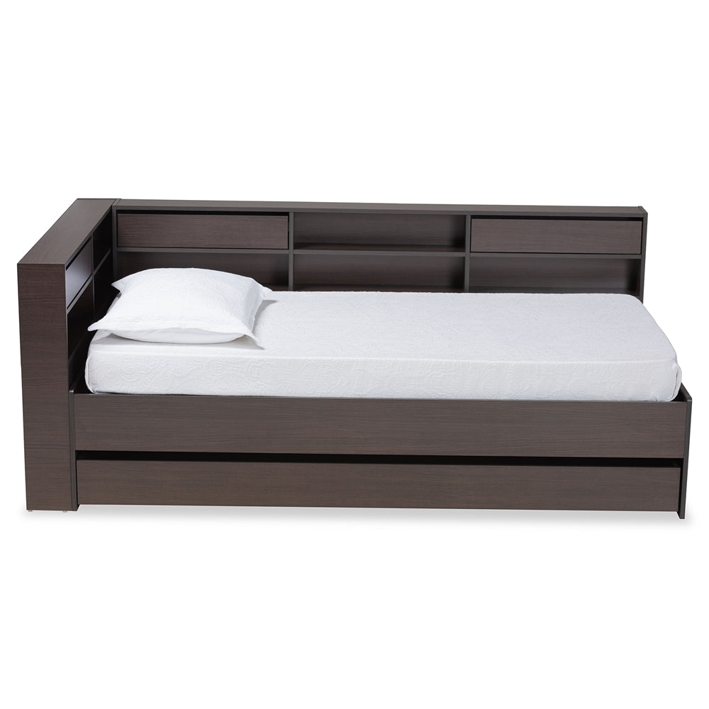 Faraday Dark Brown Finished Wood Twin Size Platform Storage Corner Bed