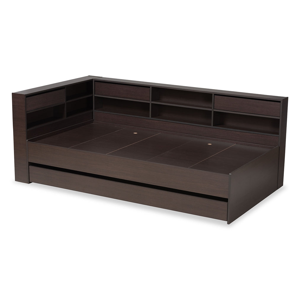 Faraday Dark Brown Finished Wood Twin Size Platform Storage Corner Bed