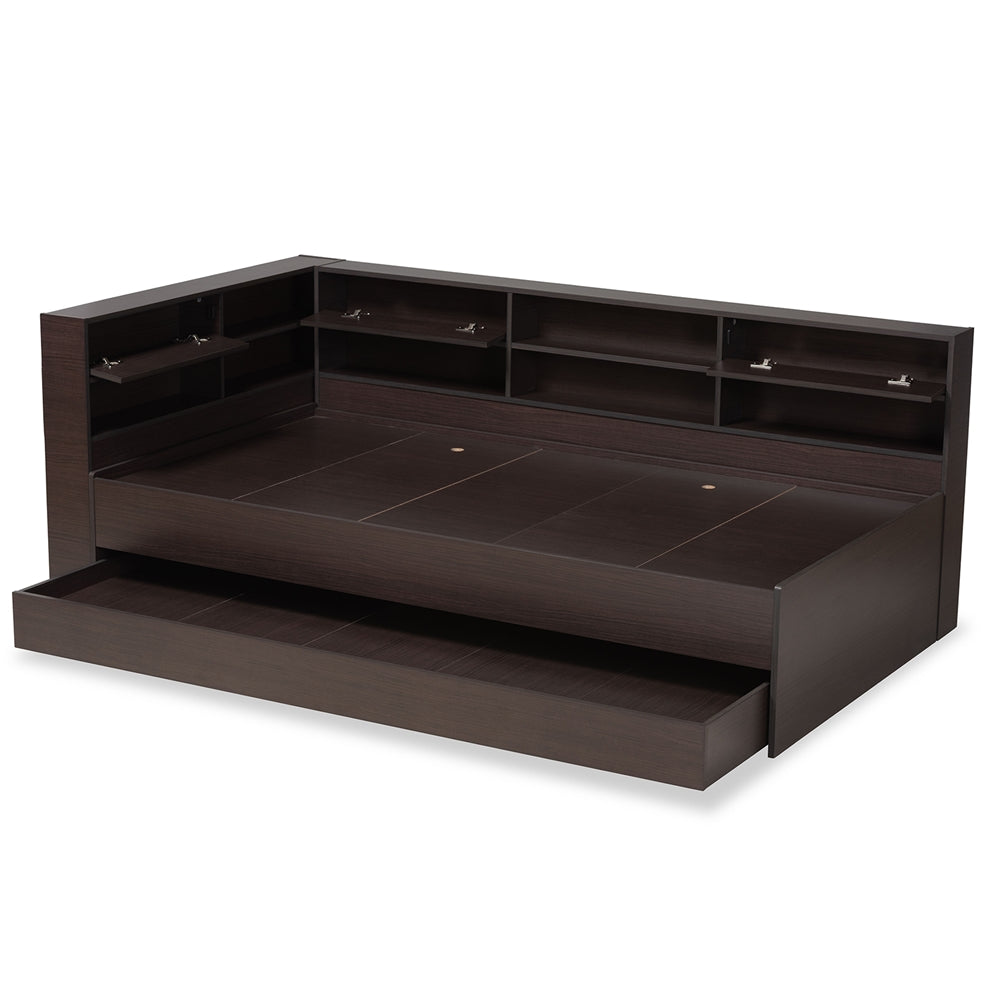 Faraday Dark Brown Finished Wood Twin Size Platform Storage Corner Bed