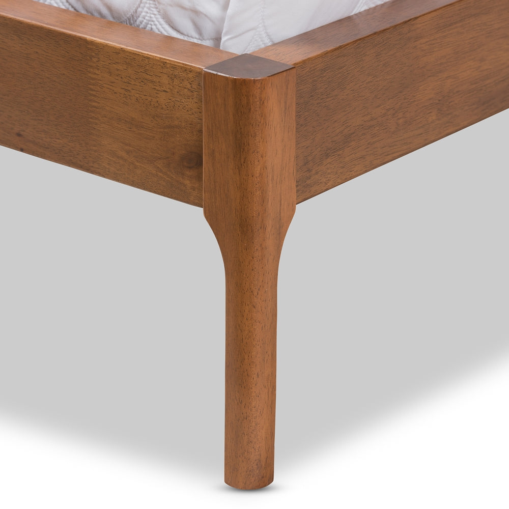 Brooklyn Mid-Century Modern Walnut Wood Beige Fabric Full Size Platform Bed