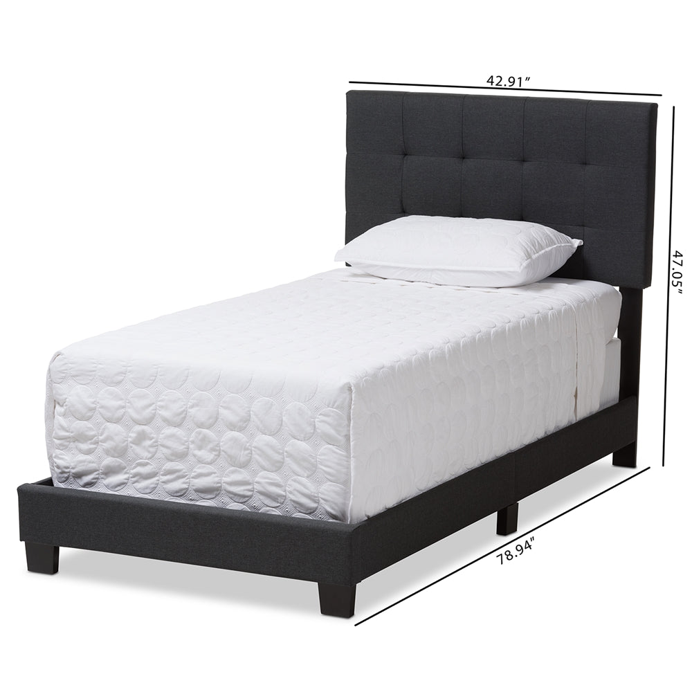 Brookfield Charcoal Grey Fabric Twin Size Bed