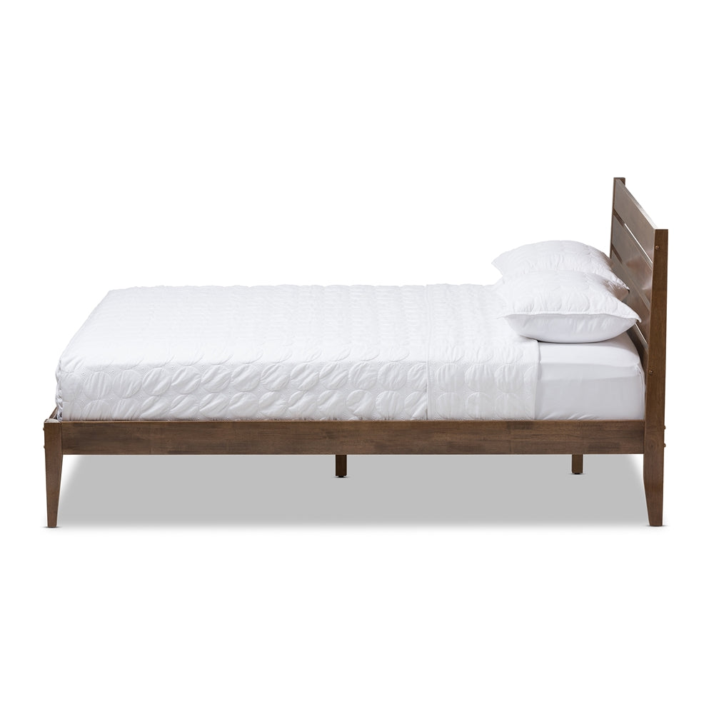 Elmdon Solid Walnut Wood Slatted Headboard Style Queen Size Platform Bed