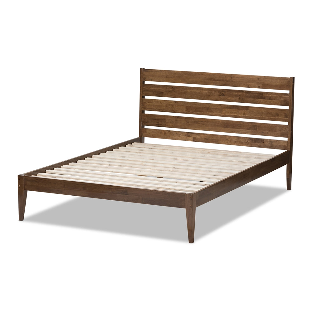 Elmdon Solid Walnut Wood Slatted Headboard Style Queen Size Platform Bed