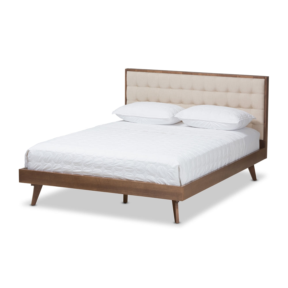 Soloman Lightand Walnut Brown Finished Wood Queen Size Platform Bed