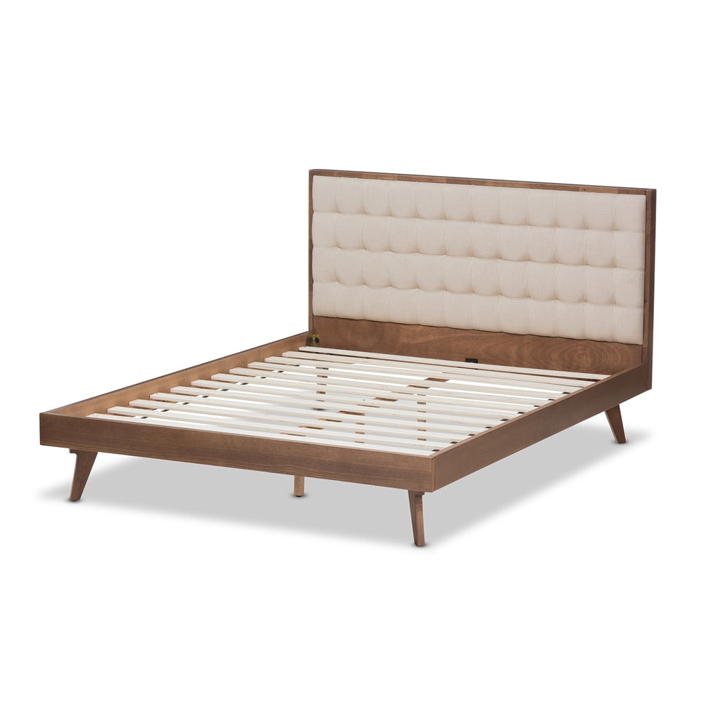 Soloman Lightand Walnut Brown Finished Wood Queen Size Platform Bed