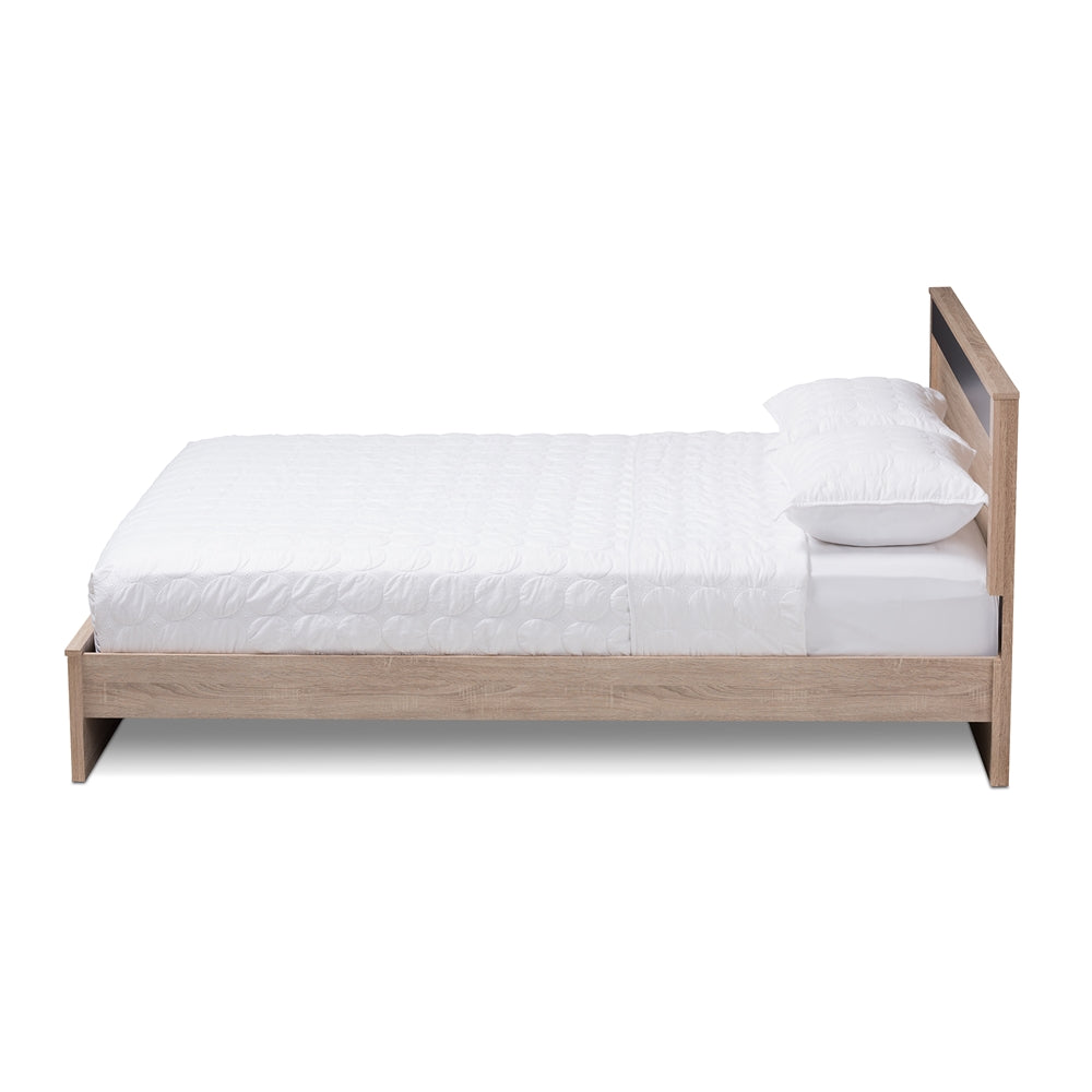 Jamie Two-Tone Oak And Grey Wood Queen Size Platform Bed