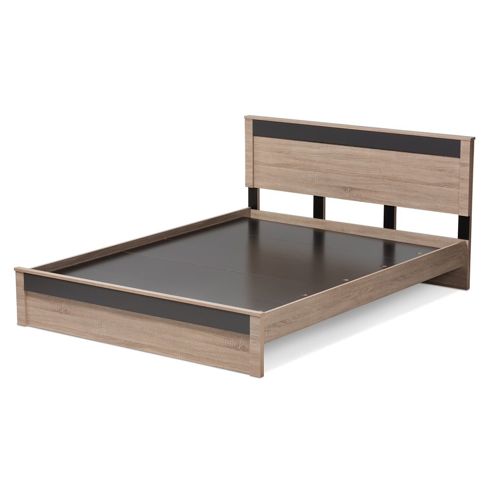 Jamie Two-Tone Oak And Grey Wood Queen Size Platform Bed