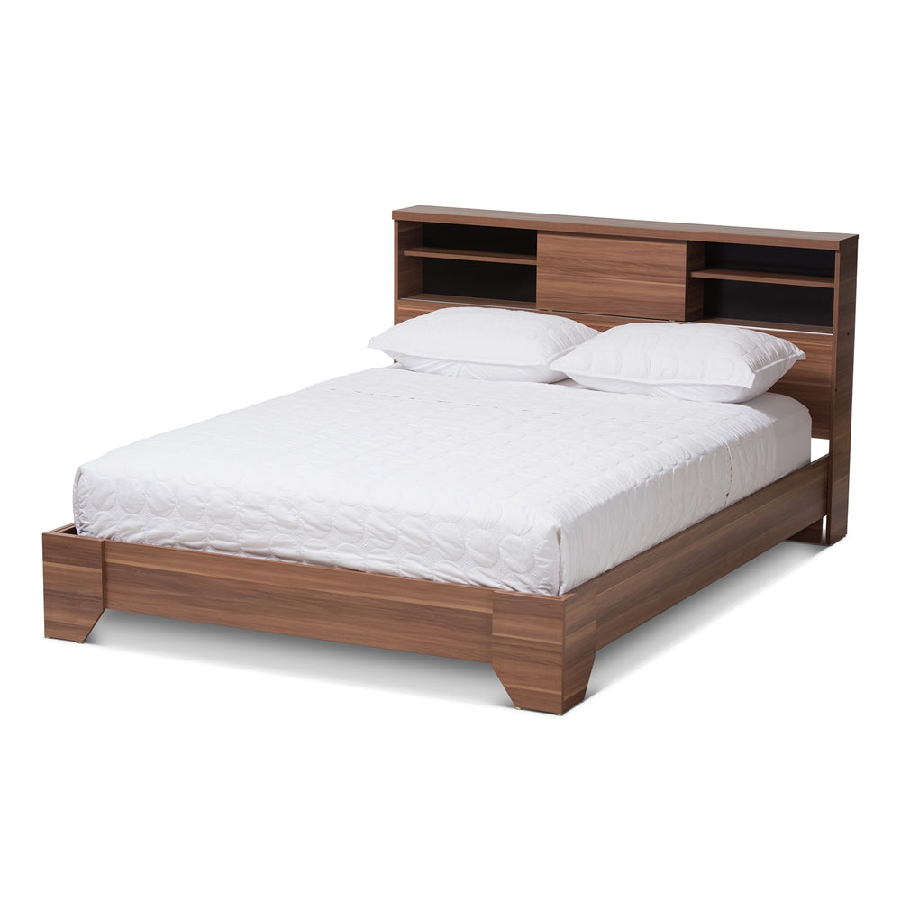 Vanda Two-Tone Walnut And Black Wood Queen Size Platform Bed