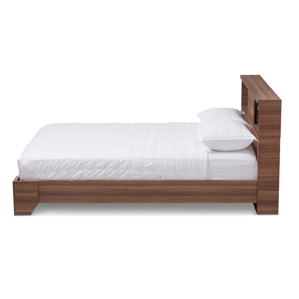 Vanda Two-Tone Walnut And Black Wood Queen Size Platform Bed