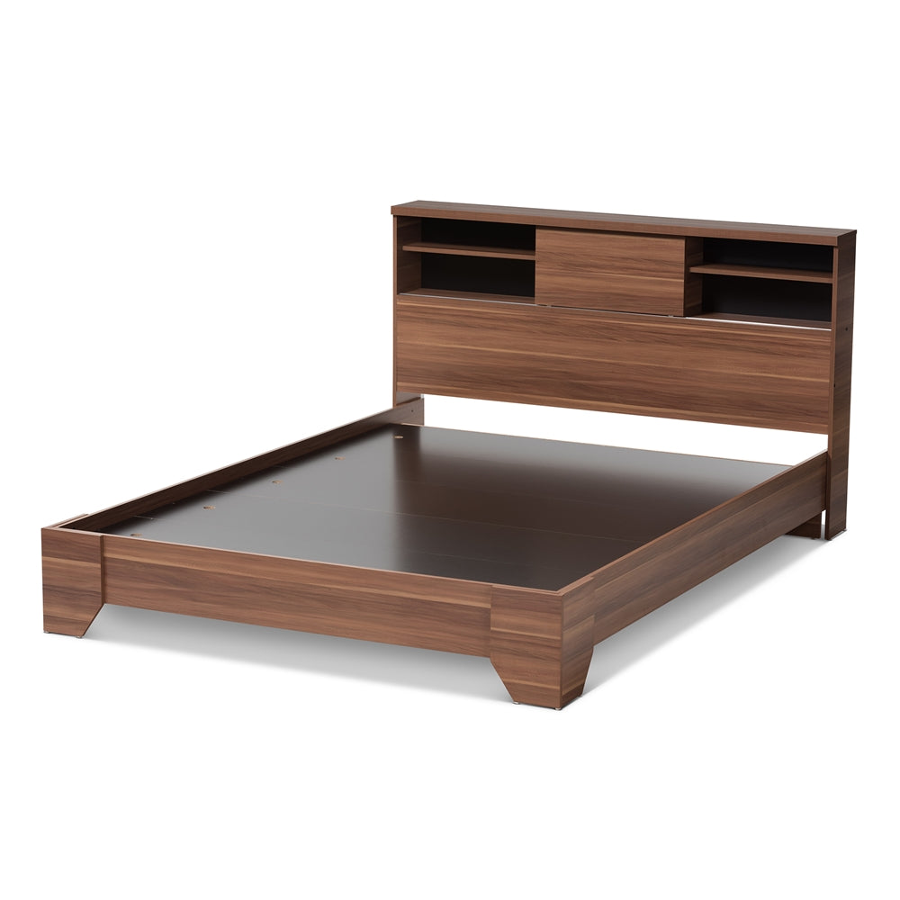 Vanda Two-Tone Walnut And Black Wood Queen Size Platform Bed