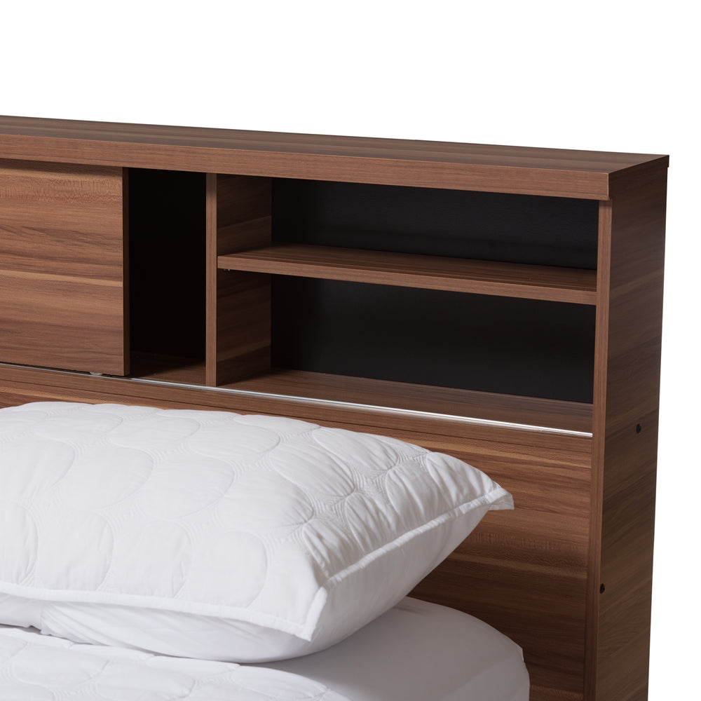 Vanda Two-Tone Walnut And Black Wood Queen Size Platform Bed