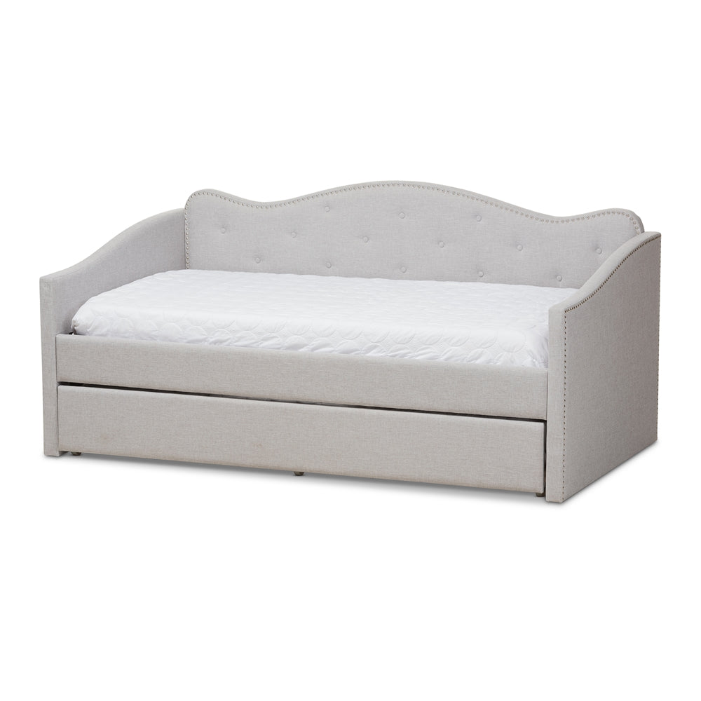 Kaija Greyish Beige Fabric Daybed with Trundle