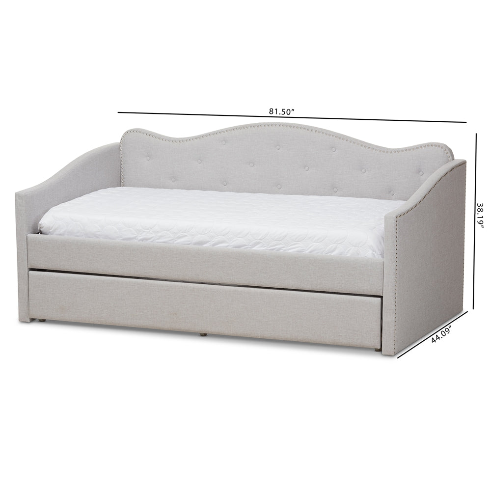 Kaija Greyish Beige Fabric Daybed with Trundle