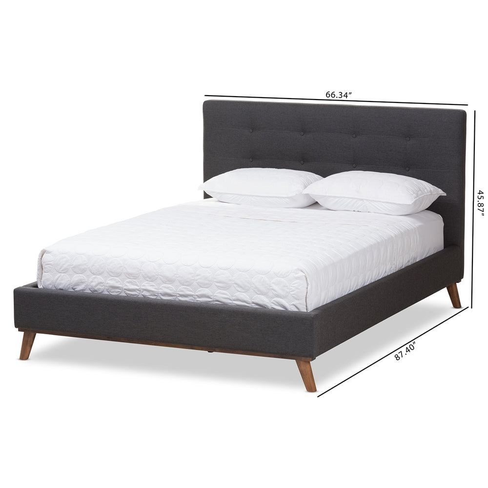 Valencia Mid-Century Modern Dark Grey Fabric Full Size Platform Bed