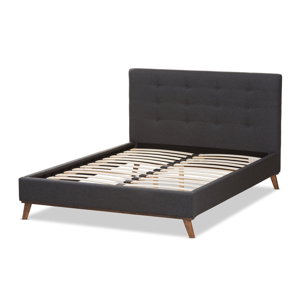 Valencia Mid-Century Modern Dark Grey Fabric Full Size Platform Bed