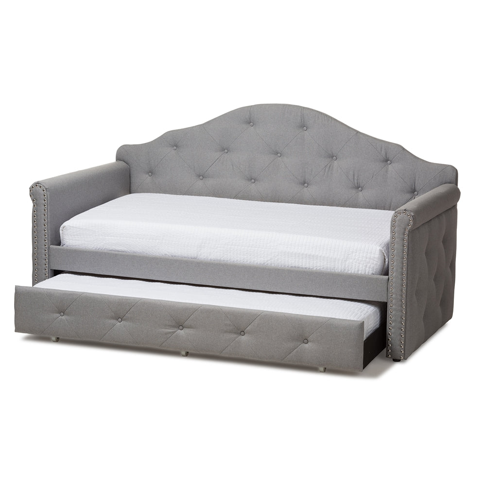 Emilie Grey Fabric Upholstered Daybed with Trundle