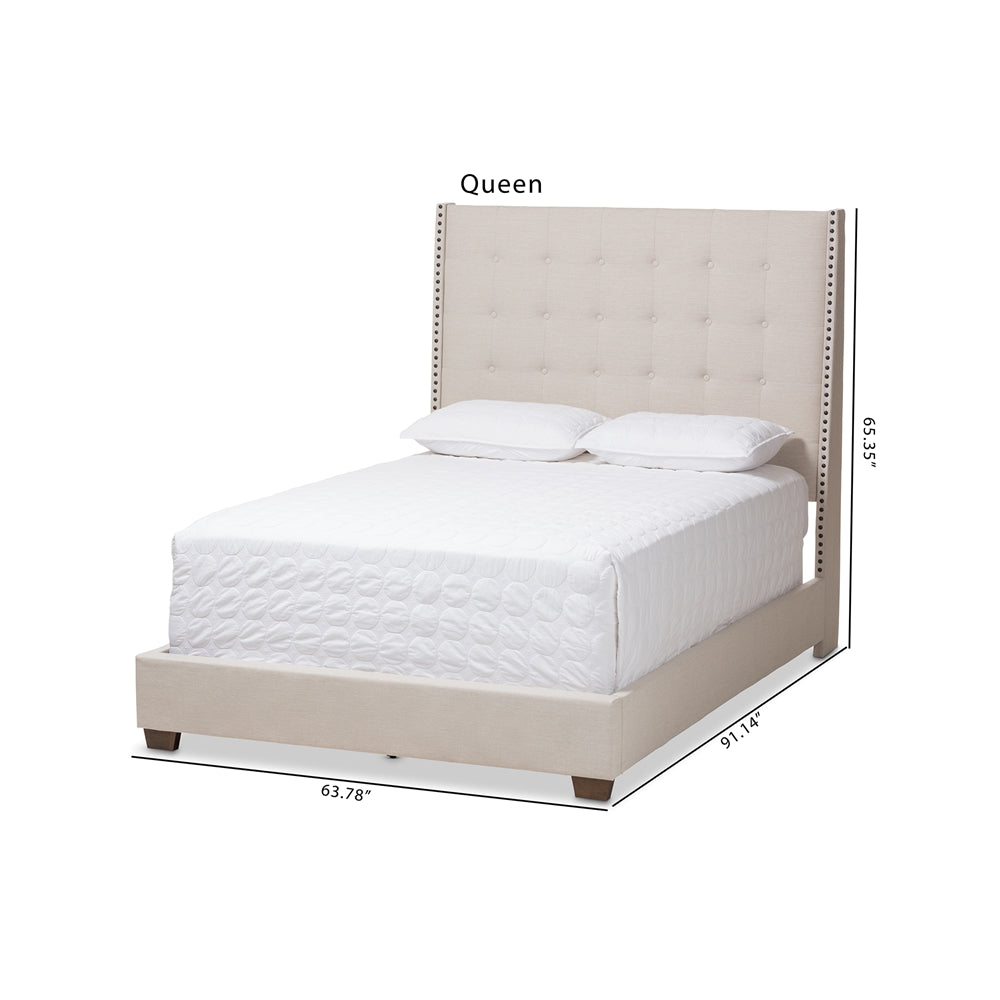 Georgette Light Beige Fabric Upholstered Queen Size Bed