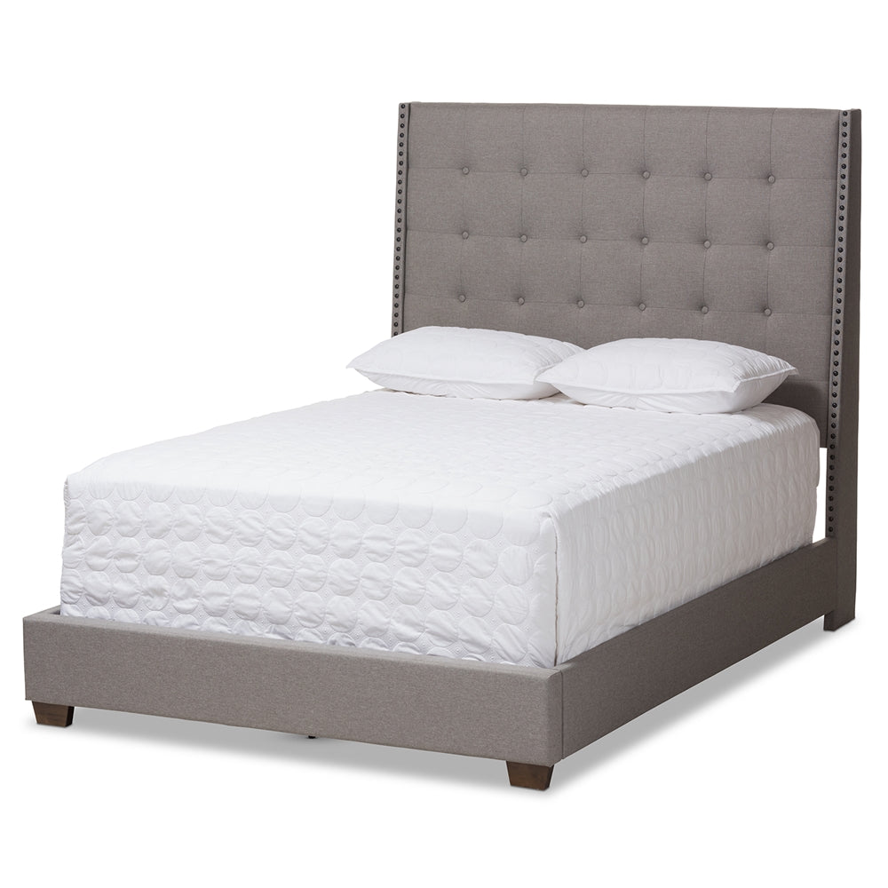 Georgette Light Grey Fabric Upholstered King Size Bed