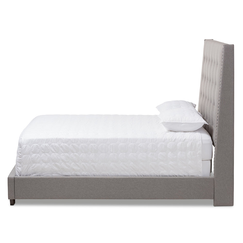 Georgette Light Grey Fabric Upholstered King Size Bed