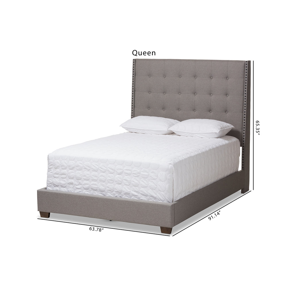 Georgette Light Grey Fabric Upholstered King Size Bed