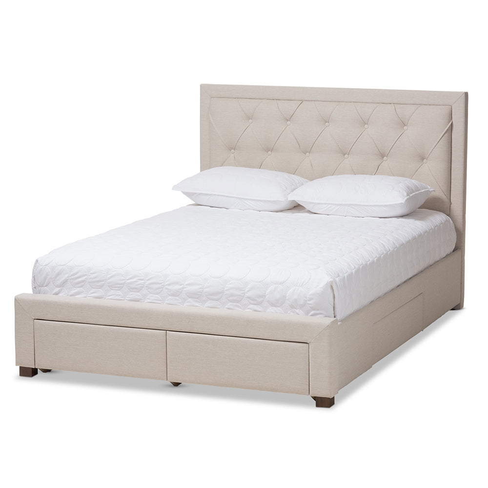 Aurelie Modern Light Beige Fabric Upholstered King Size Storage Bed