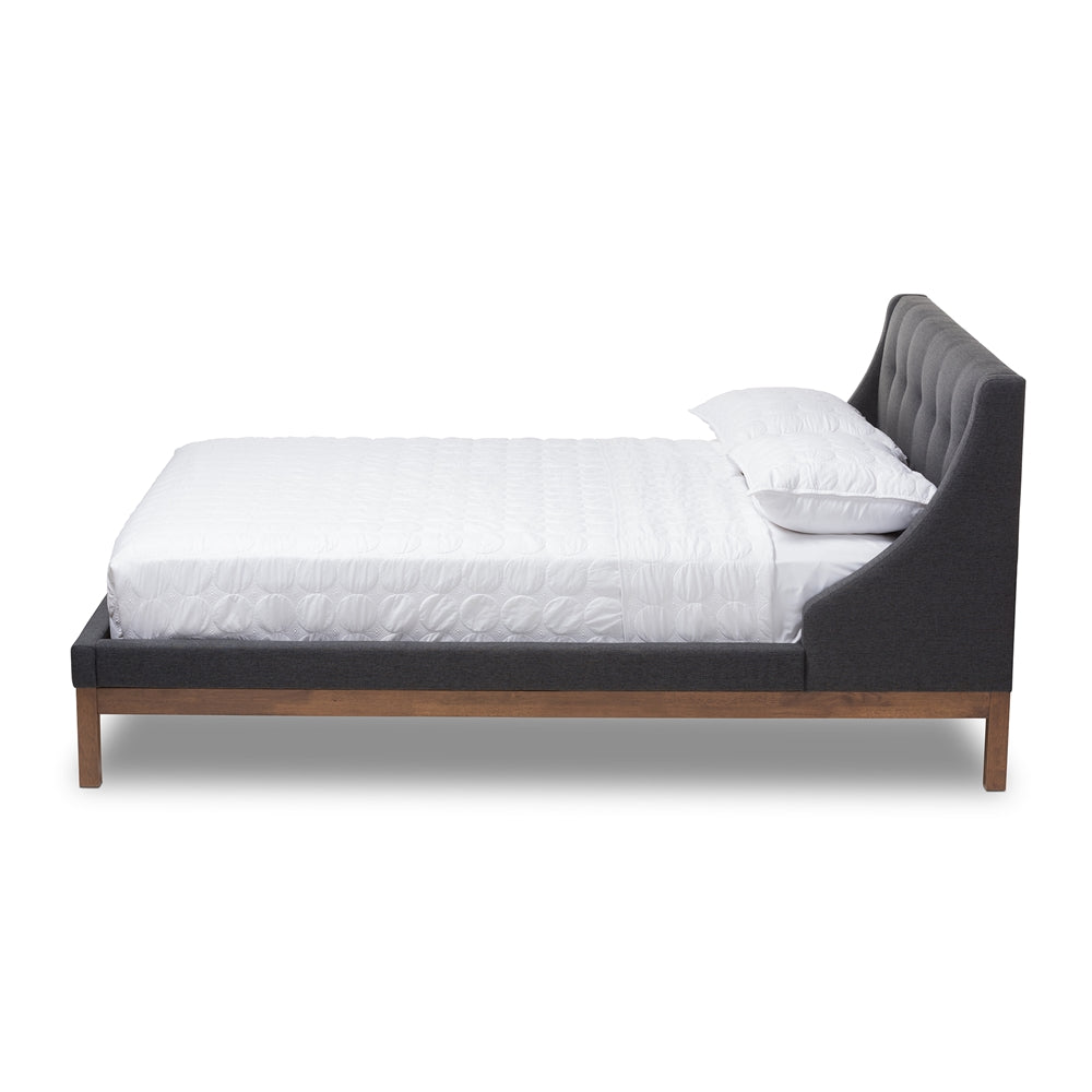 Louvain Dark Grey Fabric Upholstered Walnut-Finished Full Sized Platform Bed