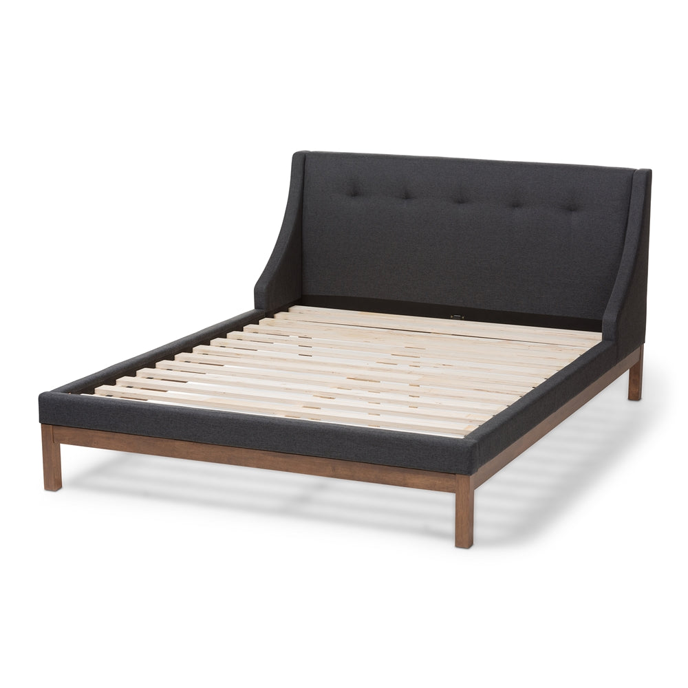 Louvain Dark Grey Fabric Upholstered Walnut-Finished Full Sized Platform Bed