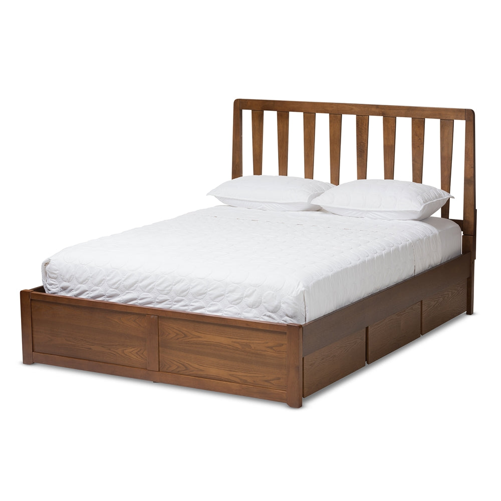 Raurey Walnut Finished Queen Size Storage Platform Bed