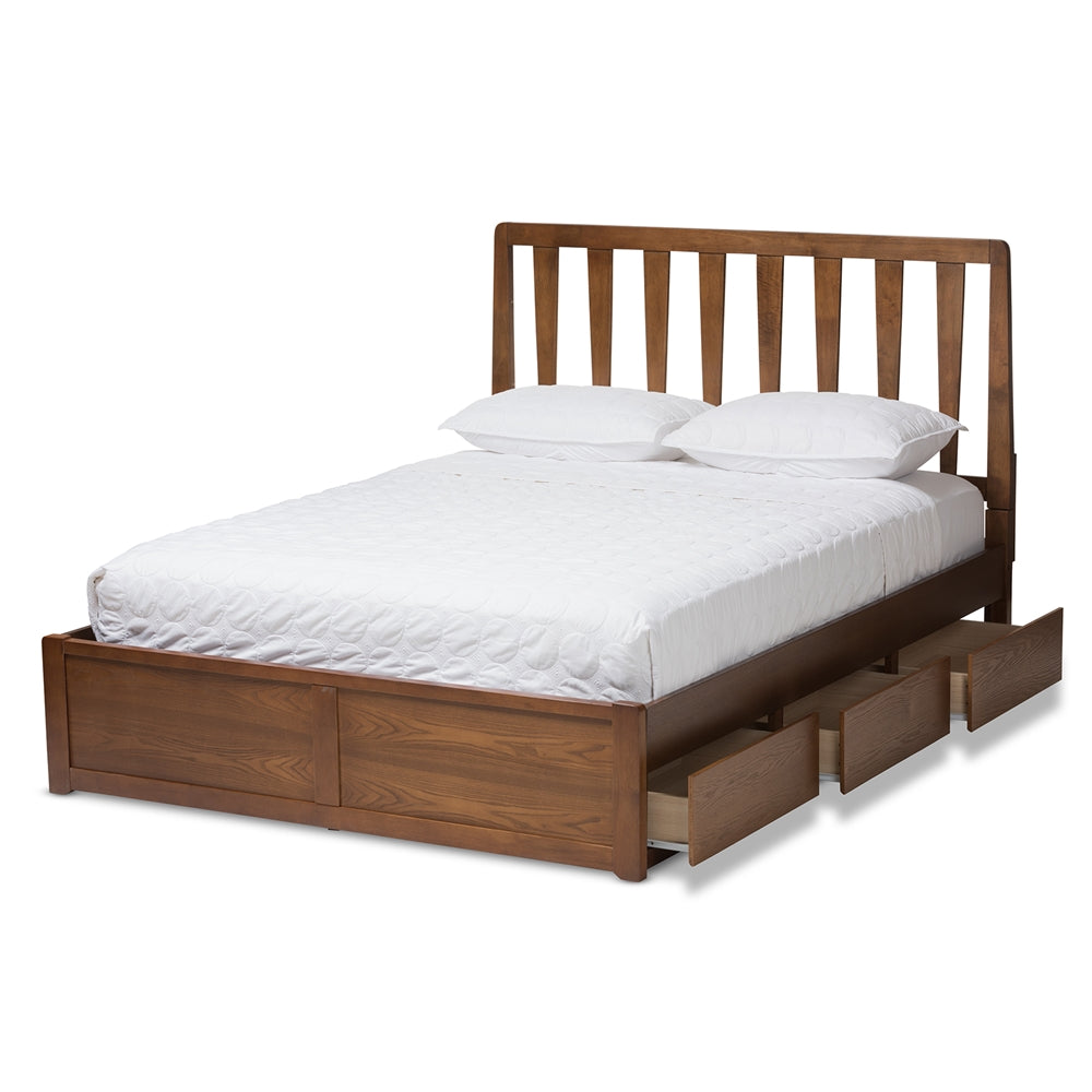 Raurey Walnut Finished Queen Size Storage Platform Bed