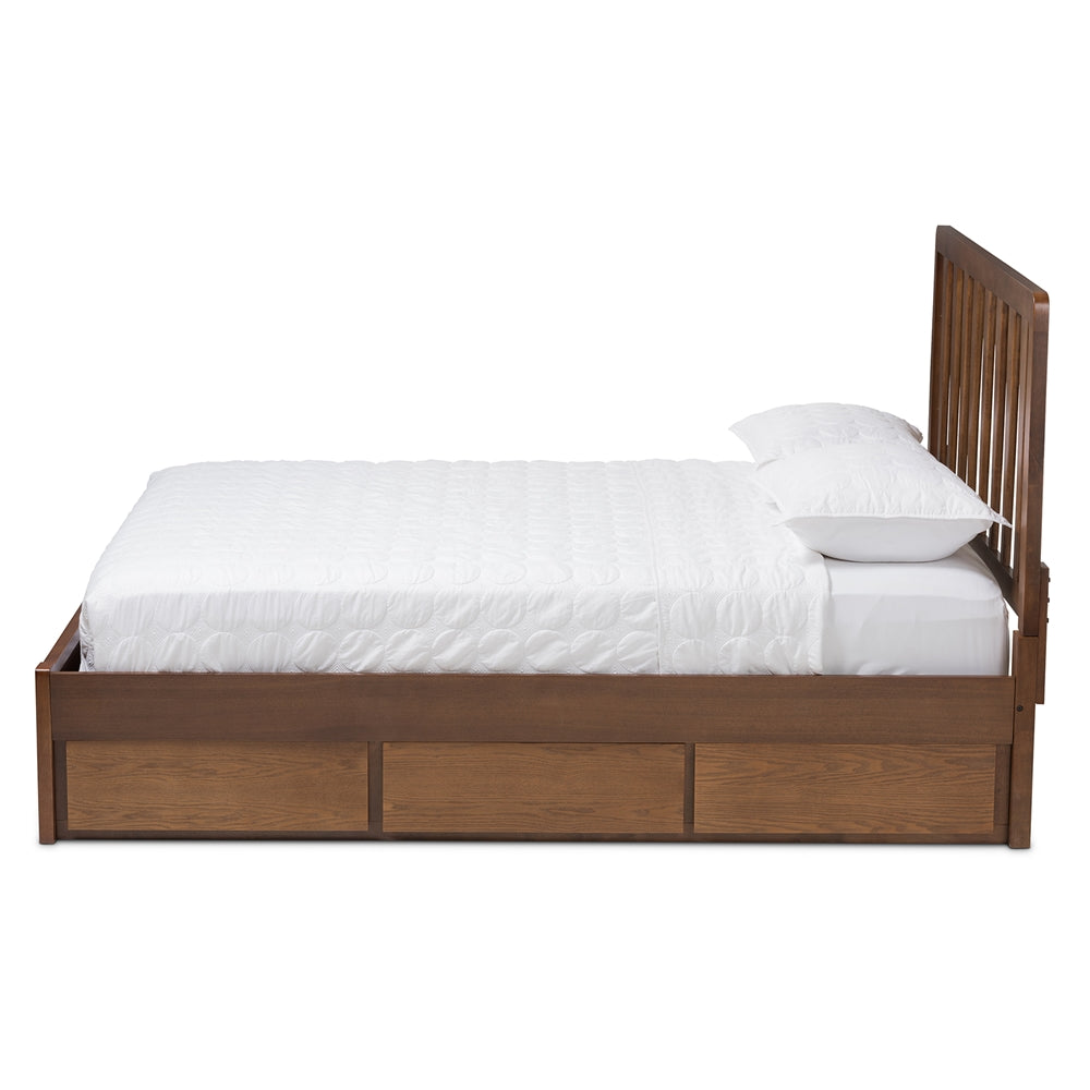 Raurey Walnut Finished Queen Size Storage Platform Bed