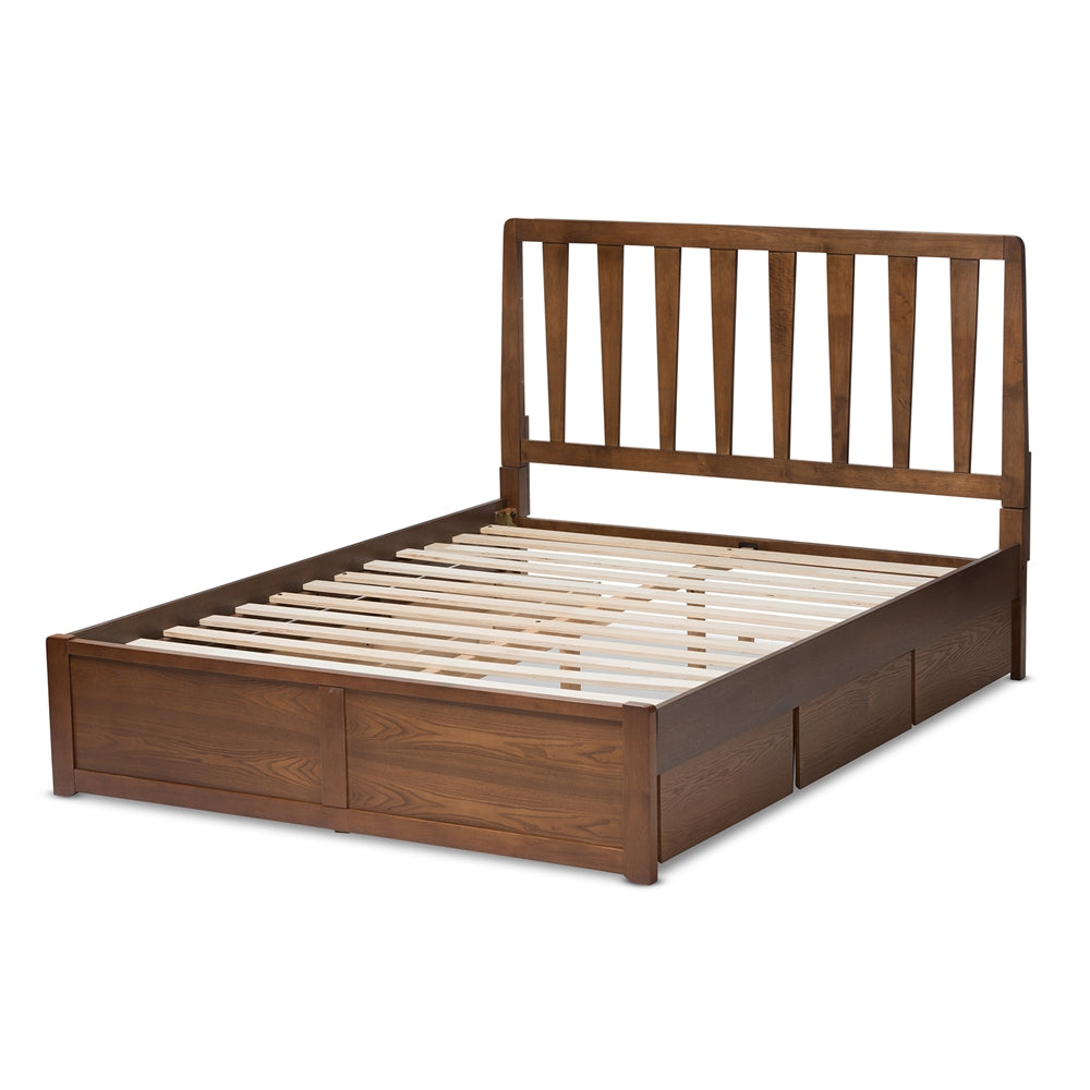 Raurey Walnut Finished Queen Size Storage Platform Bed