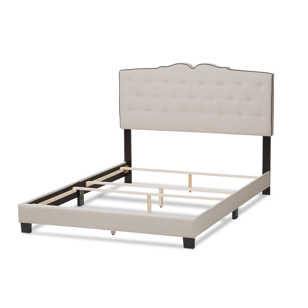 Vivienne Light Beige Fabric Upholstered Queen Size Bed